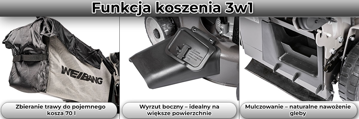 Funkcja 3w1 w kosiarce Weibang WB537SC V 3IN1-BBC